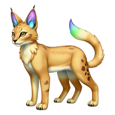 An iridescent transparent luminescent colorful lynx-caracal-serval-fakemon-Digimon-creature-hybrid full body sticker