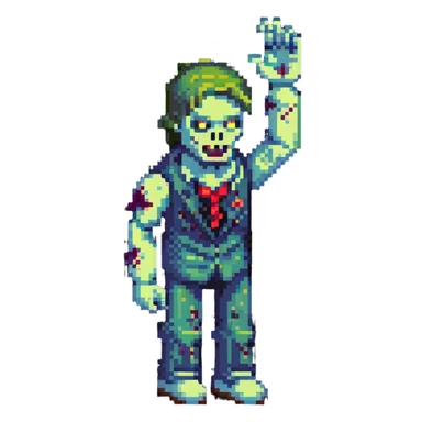 isometric zombie with one arm raised in the air sticker