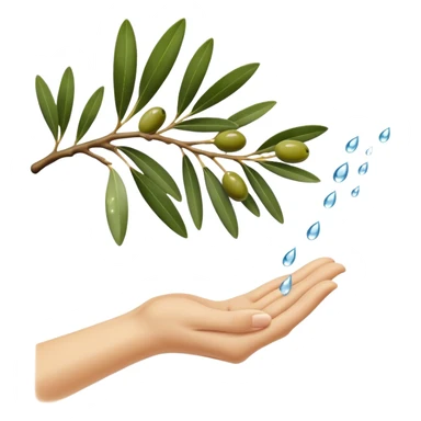 gocce d'acqua che cadono verso il basso da mano che stringe ramo di ulivo sticker