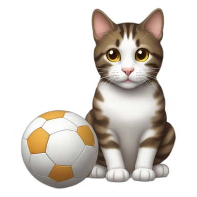 Dark brown and white Tabby Cat playing with a ball sticker