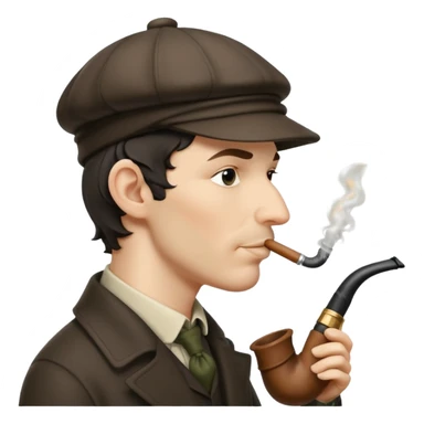A side view of Sherlock Holmes wearing a deerstalker hat and smoking a curved meershaum pipe sticker