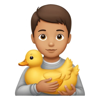 Yellow stuffed animal duck being held by a happy boy sticker