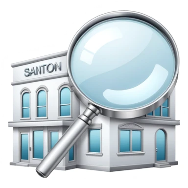 magnifying glass over a beauty salon building sticker