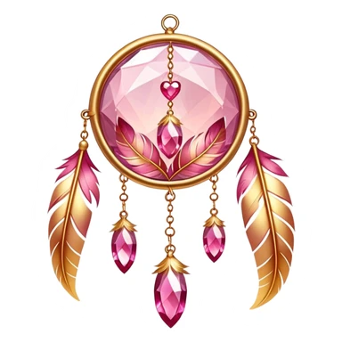Reddish-pinkish and golden warm-colored romantic lush beautiful pretty hanging crystal-catcher aesthetic with hearts and sparkles and feathers sticker