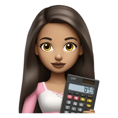 Hyper realistic bratz doll brunette with calculator sticker