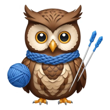 Owl holding blue yarn ball and knitting needles sticker