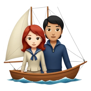 long black haired asian guy sailing with redhead girl sticker