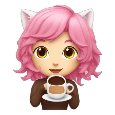 pink hair catgirl drinking coffee  sticker