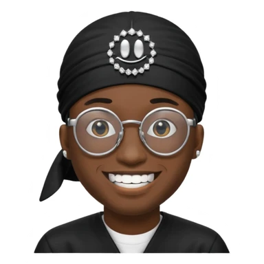 man with black durag,glasses, and smiley with diamond grillz sticker