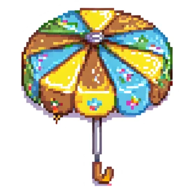 pixel art dalgona candy with umbrella shape, inspired by Squid Game sticker