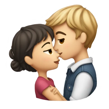 girl kissing boy on cheek with hearts sticker