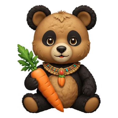 teddy bear Upper eat carrot , wearing black mayan ancient custome, half body sticker