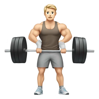 Kawaii White man with light brown hair at gym standing holding barbell on shoulders from side view sticker