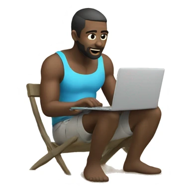 Men Doing coding with his laptop on beach  sticker