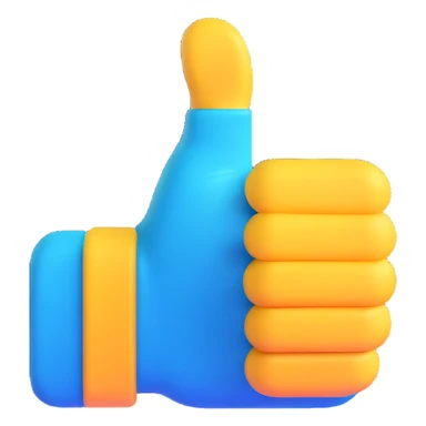 A 3D thumbs up emoji, Microsoft Fluent style, blue color sticker
