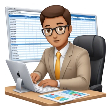 A business analyst working with a spreadsheet on a computer, analyzing financial data sticker