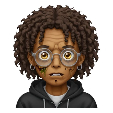 Chico moreno zombie, con gafas y sudadera negra, dos aretes en la oreja izquierda y dos en la derecha, ojeras en los ojos, pelo rizado sticker