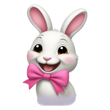 laughing bunny with a pink bow sticker