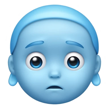 a baby blue sad face emoji with a glowing baby blue gradient behind it  sticker