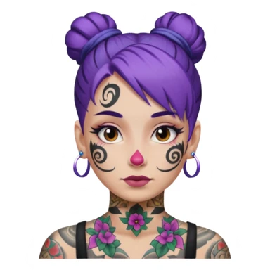 purple hair bun and lots of face tattoo sticker
