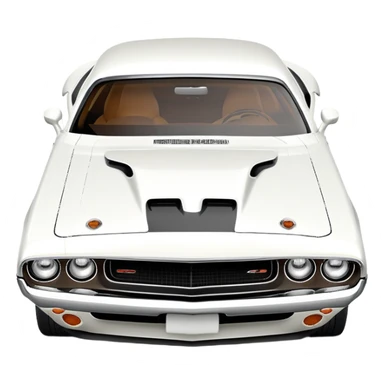 White 1971 Dodge Challenger with precise structure and proportions, consistent 30-degree angle view, showing detailed front fender and side profile, pure white color, iOS emoji style sticker