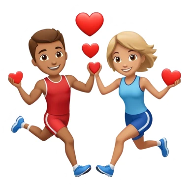 Couple in a relay race passing off a heart  sticker