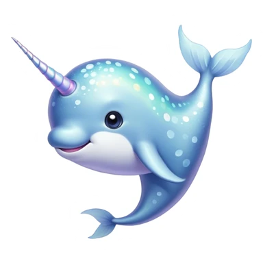 Cinematic Cute Cute Narwhal Portrait Emoji, Head tilted playfully and inquisitively, featuring a charming, sleek body with softly iridescent skin, a prominently spiraled tusk and large, twinkling eyes full of gentle wonder, Simplified yet irresistibly adorable features, highly detailed, glowing with a warm, inviting ocean glow, high shine, affectionate and lively, stylized with a touch of magical sea whimsy, soft glowing outline, capturing the essence of a mischievous yet endearing cute narwhal that seems as if it could frolic out of the screen into your heart! sticker