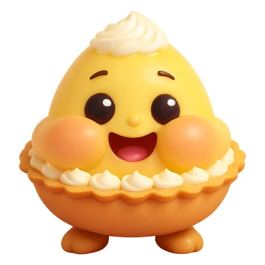 Make the cheeks even chubbier while keeping the cute 3D kawaii egg tart character style with a golden crispy tart shell, jiggly custard face, big watery eyes, expressive cartoon mouth, pastel color palette, comical exaggerated emotion, soft lighting, and glossy textures. Maintain transparent background and no text. sticker