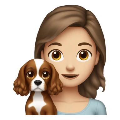 White girl brown hair holding cavalier dog sticker