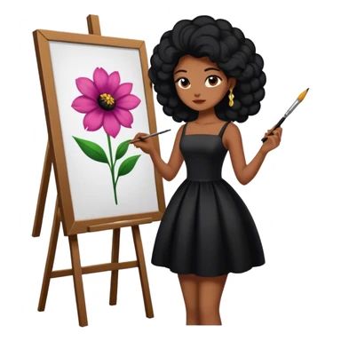 Una artista de piel negra pintando un cuadro de una flor sticker