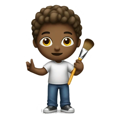 boy holds little brush, an easel sticker