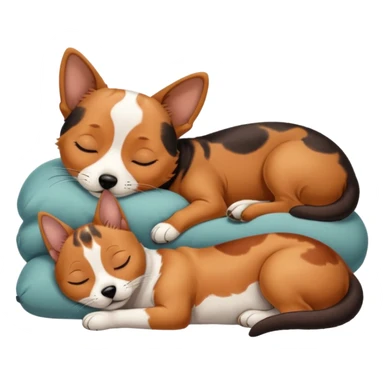 Calico cat with black nose sleeping near a dachshund dog    sticker