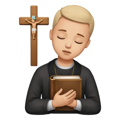 Guy who reads Bible with cross on it and with his eyes closed in prayer. Nothing in the background  sticker