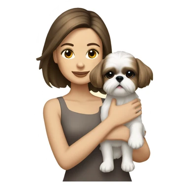 Young brunette hair woman with a cream shih tzu in her arms short hair sticker