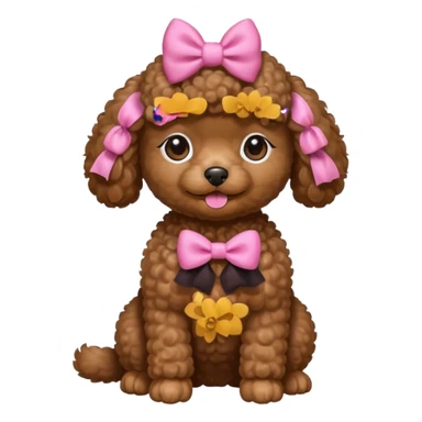 Brown toy poodle with pink bow sticker