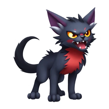   cool edgy beautiful fantasy anime-style dark animal vampiric Litten-Zoroark-Nargacuga-cat-hybrid Fakemon with big fangs and bat-ears full body sticker