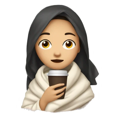 asian girl inside a blanket sipping coffee eyes closed sticker