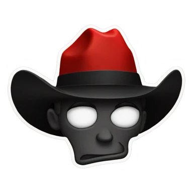 Red devil emoji with black cowboy hat and horns sticking out of hat sticker