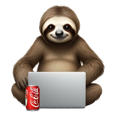 tired sloth with coca cola can and laptop sticker