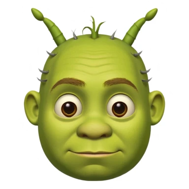 Shrek avec deux petites antennes-oreilles cylindriques plantées de chaque côté de la tête : elles sont courtes, épaisses, avec une ouverture ronde à l’extrémité.
 sticker