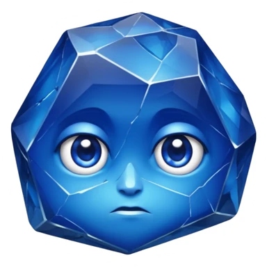 A single sapphire-blue faceted rock head, chunky and worn, with very visible big cracks and chipped facets but still shiny, big kind eyes sticker