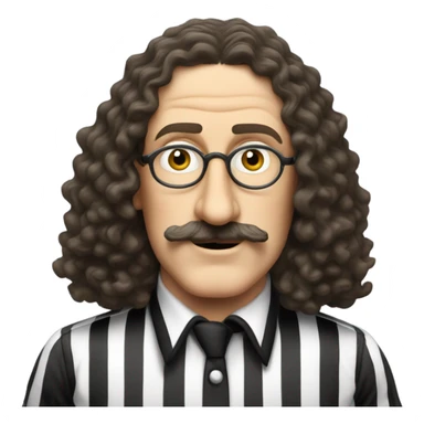 Weird Al Yankovic without wrinkles, and wearing a referee shirt and has a mustache sticker