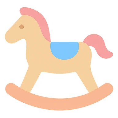 rocking horse, color icon style, soft pastel colors, playful and friendly sticker