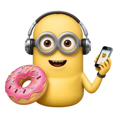 minion listening to music eating a donut emoji sticker