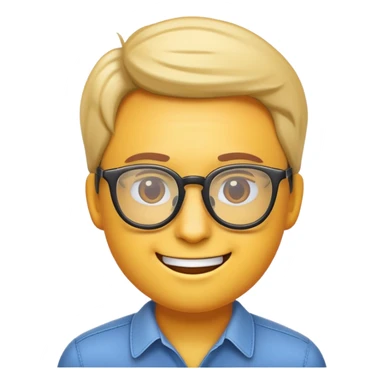 Make an emoji wearing glasses and under it written Cedric production  sticker