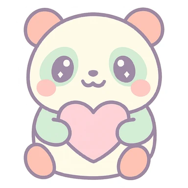 a round panda holding a heart, kawaii style sticker