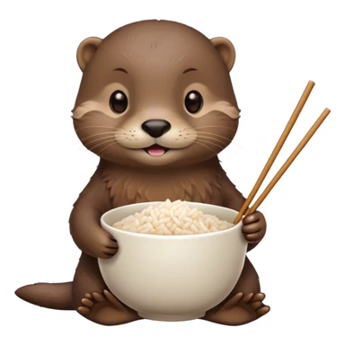 an otter holding a cup of rice and use chopsticks  sticker