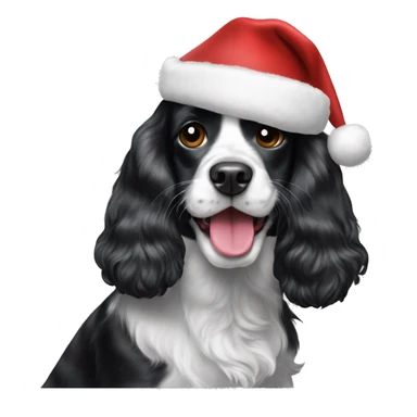 Black and white cocker spaniel with Christmas hat tongue out sticker