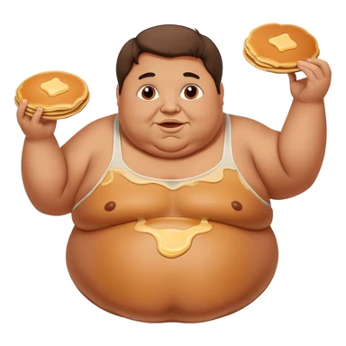 an obese man flipping a pancake sticker