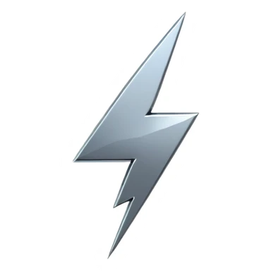 A lightning bolt emoji made of polished silver chrome, sharp yet rounded edges, glossy metallic surface, soft reflections, minimal futuristic design, iOS emoji style, centered, clean white background sticker
